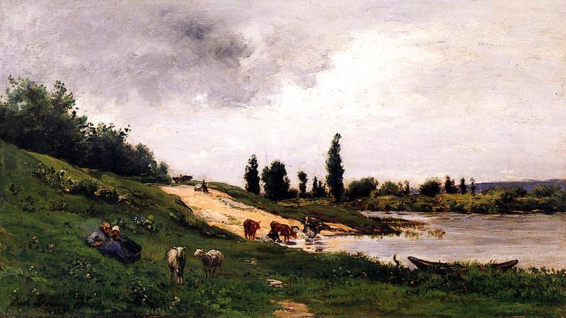 Charles-Francois Daubigny Washerwomen on the Riverbank